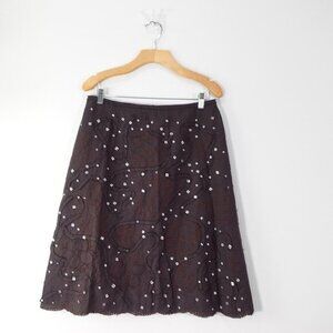 NOUGAT LONDON Linen Skirt Womens 10 Medium Brown Beaded Eyelet Light Boho Fairy‎